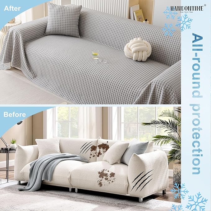 HANDONTIME Cooling Dog Couch Cover Ice Silk Washable & Breathable Pet Sofa Protector, Durable Couch Covers for Sofa Pet Friendly Soft Dog Cooling Bed Cover Sofa Protector Covers (Grey, 71"x134")