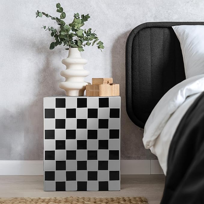 JONATHAN Y END2000K Callista 18" Modern Bohemian Ceramic Tiled Rectangle End Table, Side Table, Accent Table for Living Room, Bedroom, Light Gray/Black