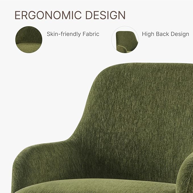 Swivel Dining Chairs Set of 2, Mid Century Modern Chairs Fabric Upholstered Armchair with Armrest & Ergonomic Backrest for Dining Room, Kitchen, Bedroom, Living Room, Green, 2 Boxs