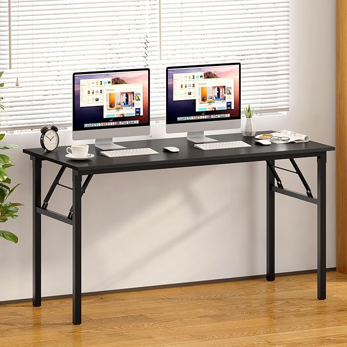 DlandHome Computer Desk, 59.8Inch Office Desk Computer Table, Study Writing Study Desk for Home Office, Black and Black