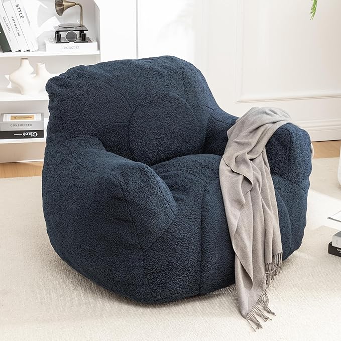 Furniliving Bean Bag Chair, Giant Bean Bag Chair Stuffed Floor Sofa for Adults Comfy Bean Bag Sofa with Back Support, Oversized Bean Bag Couch for Living Room Bedroom Dorm Office, Teddy, Dark Blue