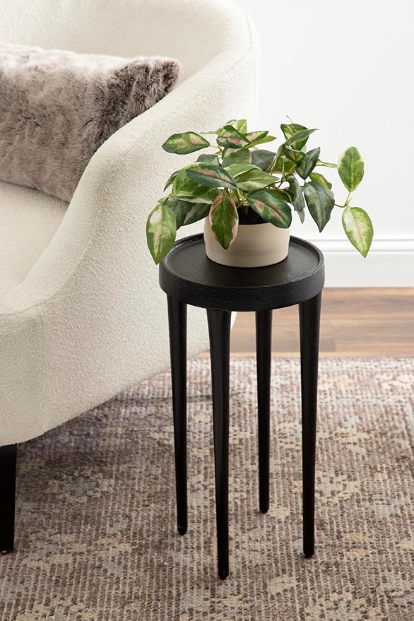 Kate and Laurel Rava Modern Metal Round Drink Table; 10 x 10 x 21; Black; Cast Aluminum Accent Table for Use as Indoor Plant Stand or Living Room Decor Piece