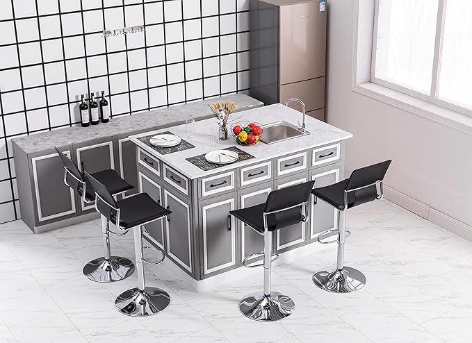 Sidanli Swivel Barstools Set of 2, Adjustable Barstools Set of 2，Faux Leather Bar Chairs for Kitchen Island, Hydraulic Counter Height Bar Stools with Backrest, Black