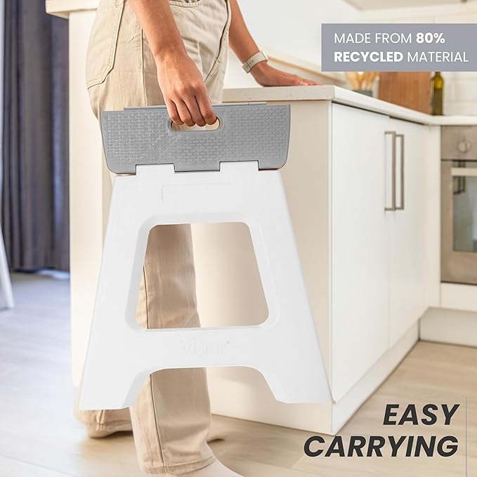 Vigar Compact Step Stool Foldable, 16-inch Step Stools for Adults up to 330 Pound, Lightweight Stool, Non-Slip Folding Step Stool, Gray