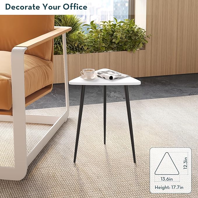 SAYGOER White Side Table Small Triangle End Tables Modern Narrow Sofa Table for Living Room Bedroom Small Space Unique Wooded Bedside Table,Medal Black Frame 13.5" W x 12.3" D x 17.7" H