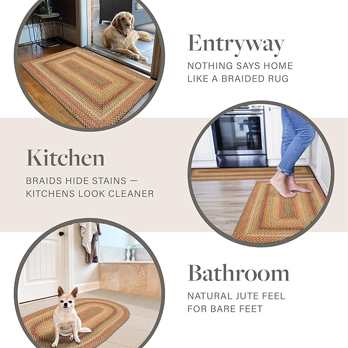Kingston Jute Braided Rug 2x3' Multicolor – Braided Indoor Entryway Rug, Also Ideal to Use in Kitchen and Bathroom