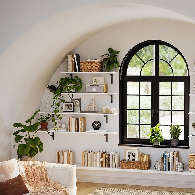 DINZI LVJ Long Wall Shelves, 23.6 Inch Large Floating Shelves Set of 2, Wide Display Shelf Wall Mounted with Brackets, Easy Hanging for Living Room, Toilet, Office, Bedroom, White