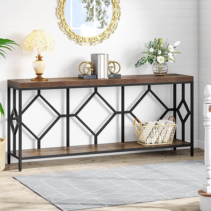Tribesigns 71 Inch Extra Long Sofa Table, Narrow Long Sofa Console Tables Behind Couch Table with Open Storage Shelf