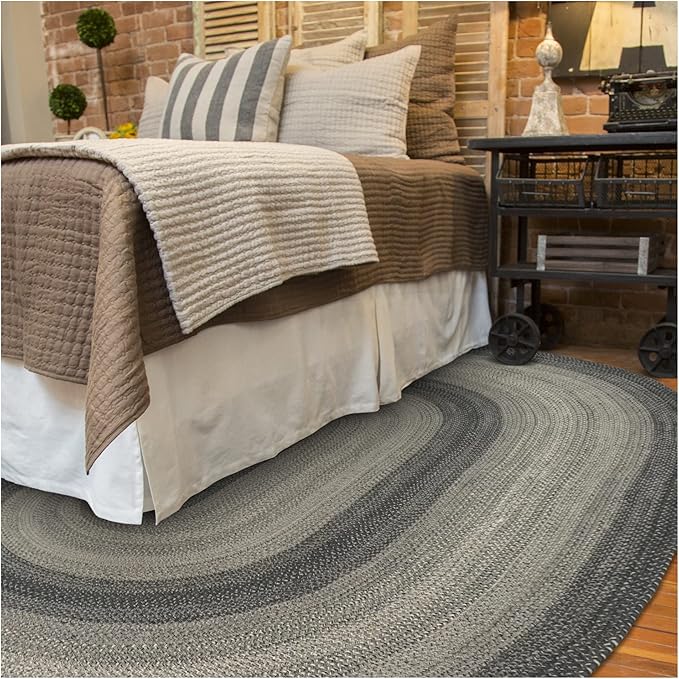 Homespice Flint Hill Braided Oval Rugs 6x9' - Gray Primitive Braided Rugs for Dining Room