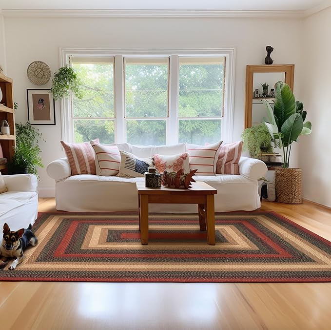 Homespice Highland Multicolor Jute Braided Rope Rug, 5x8' Rectangle - Warm Country and Cabin Decor, Perfect for Bedrooms and Living Rooms - Durable, Easy to Clean and Pet Friendly