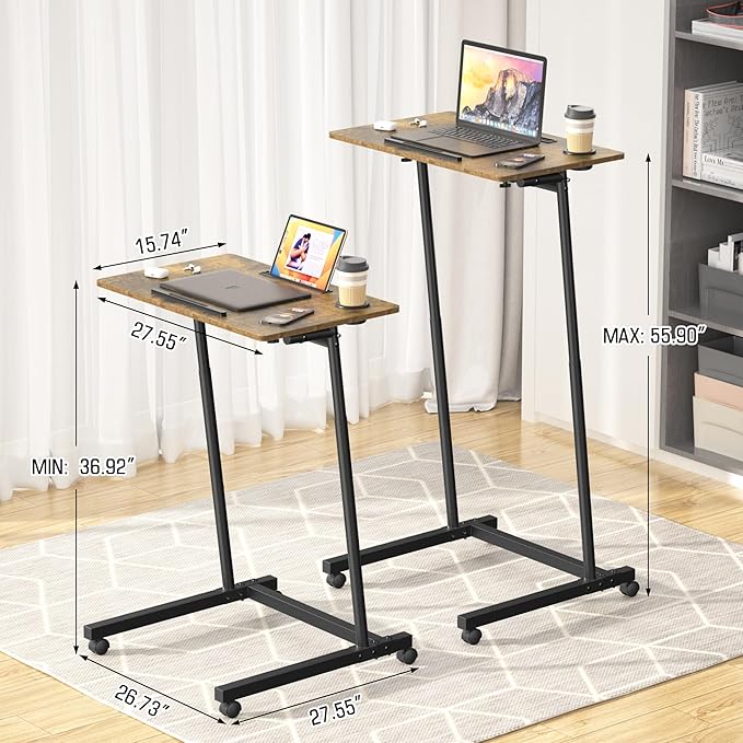 Treadmill Desk, Mobile Small Standing Desk with Wheels for Walking Pad, Portable Table for Laptop, Rolling Table Adjustable Height, Bedside Table