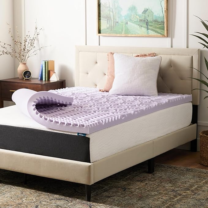 Lucid Lavender Infused 3 Inch Memory Foam Mattress Topper - Twin XL Size - Plush Feel - 5 Convoluted Zones - CertiPUR Certified - New Home Owner & Dorm Room Essentials