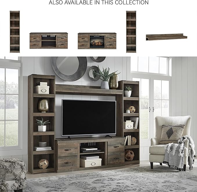 Signature Design by Ashley Trinell Rustic 4-Piece Entertainment Center for TVs up to 69", Light Brown