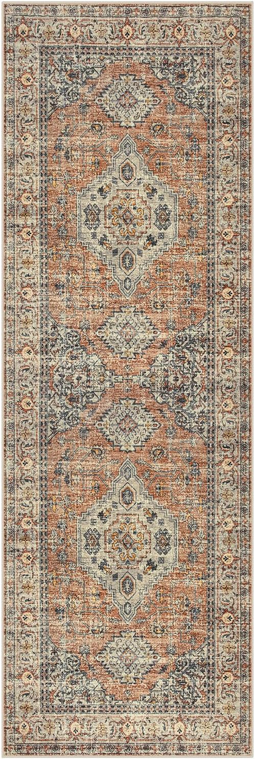 Lahome Oriental Washable Runner Rug Non Slip, 2x7 Rug Runners for Hallways Non Slip Vintage Ultra-Thin Soft Long Carpet for Kitchen Laundry Room Bedroom, Peach/Orange