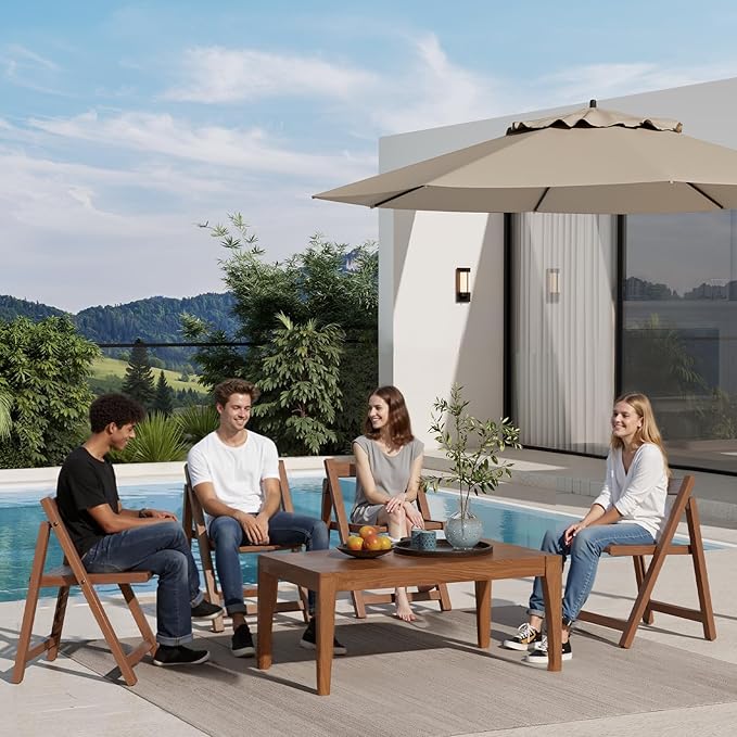 Wood Folding Chairs Set of 4, Indoor Outdoor Wooden Foldable Dining Chairs, Space-Saving and Portable Design for Kitchen, Lawn, Patio 300lbs Capacity,