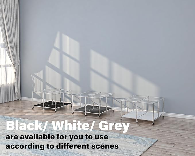 Matte Coffee Table with Open Storage, Square Tempered Glass Storage Rolling Coffee Table, Modern Design for Living Room, Meeting Room (Grey)