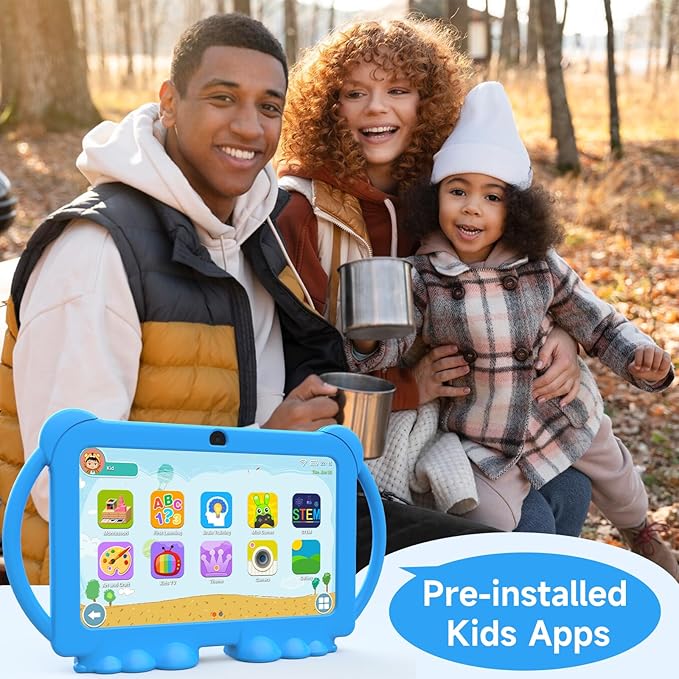 Kids Tablet 7 inch Android 12.0 for Toddler, 4GB RAM 32GB ROM Bluetooth IPS Screen Parental Control Dual Camera Shockproof Case for Educational Games, (1PCS, Blue)