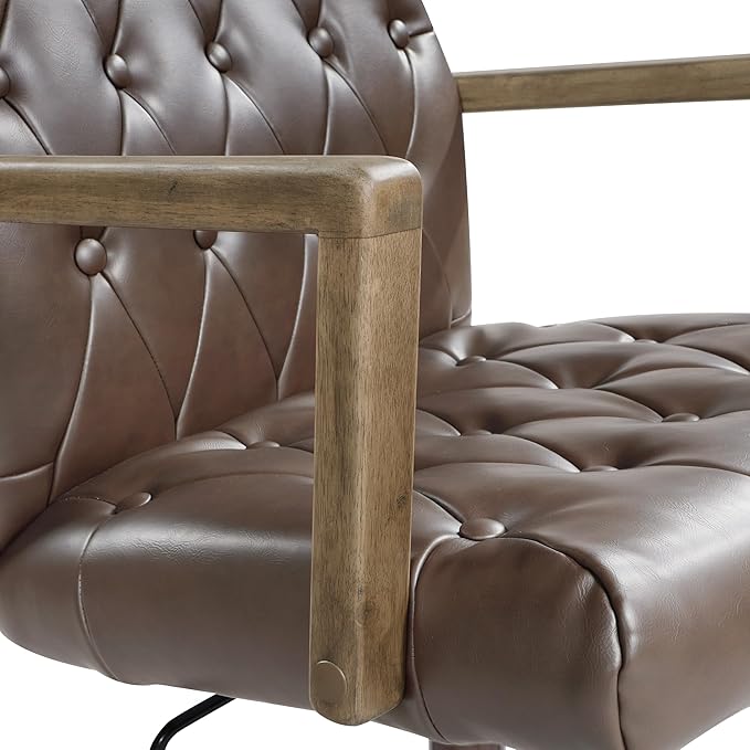 OSP Home Furnishings Waltham Adjustable Height and Tilt, Swivel Home Office Chair with Wood Arms, Chocolate Faux Leather