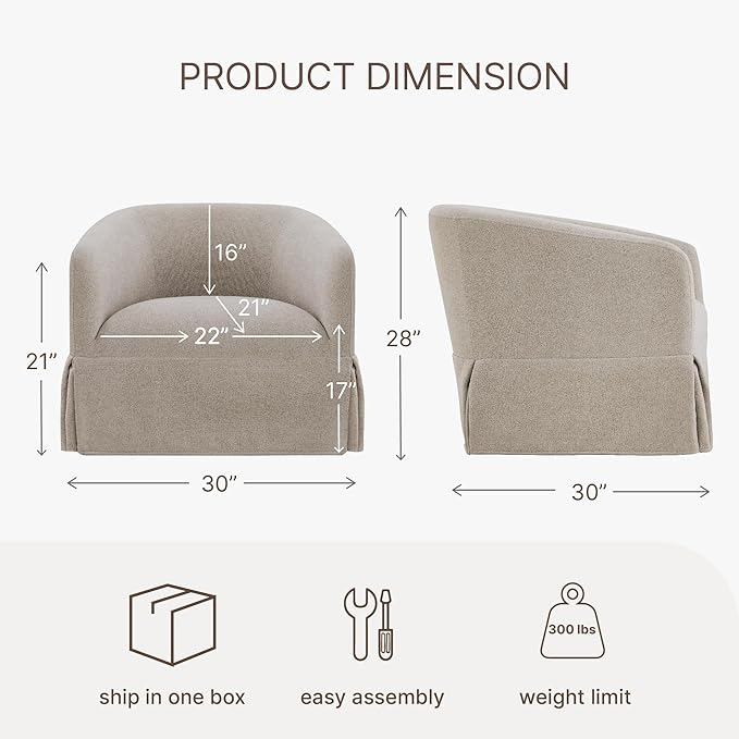 Swivel Accent Chair, 360 Degree Performance Fabric Armchair Modern Barrel Chairs Armchair for Living Room Bedroom Home and Office,Taupe