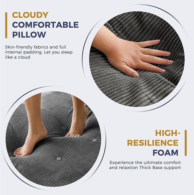 MAXYOYO Convertible Sofa Bed, Fold Out Single Sleeper Sofa with Pillow, 4 in 1 Tufted Folding Couch Bed Foam Floor Couch, Lazy Chair for Living Room Bedroom Guest Room, Dark Grey