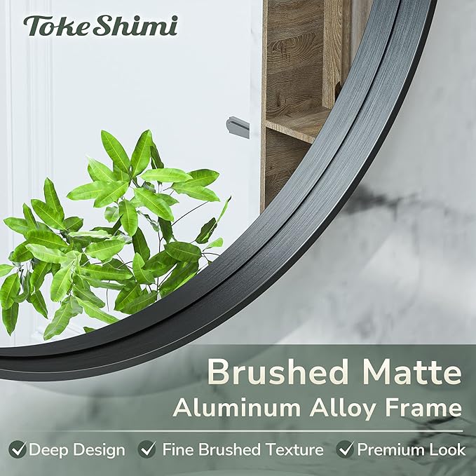 TokeShimi Black Round Mirror 36 Inchs Wall Mounted Black Circle Bathroom Mirror with Non-Rusting Aluminum Alloy Brushed Matte Metal Frame for Modern Minimalist Farmhouse Home Decor