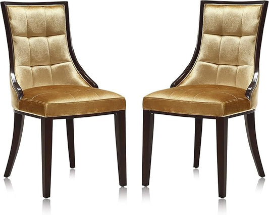 Manhattan Comfort Fifth Avenue Velvet Dining Chairs, Parsons Accent Furniture with Padded Wingback Seat, Fine Rectangular Stitching and Solid Beech Wood Frame, Set of 2, Antique Gold
