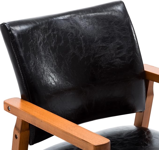 NOBPEINT Mid-Century Dining Side Chair with Faux Leather Seat in Black, Arm Chair in Walnut