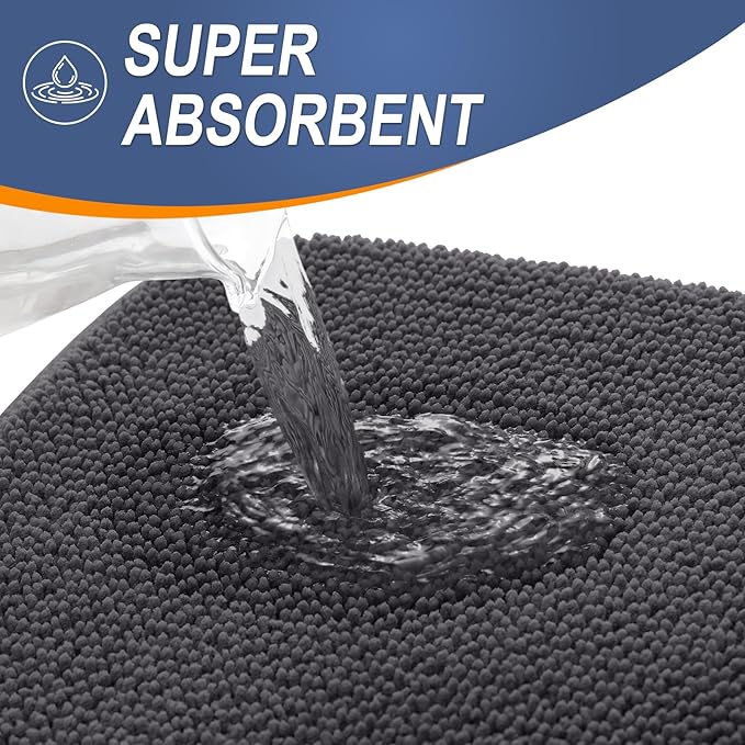 OLANLY Thick Memory Foam Bath Mat Rug 24x16, Extra Soft Absorbent Bathroom Rug, Quick Dry Bath Mats, Non-Slip, Machine Washable Carpet for Bathroom, Tub and Shower, Home Decor Accessories, Dark Grey