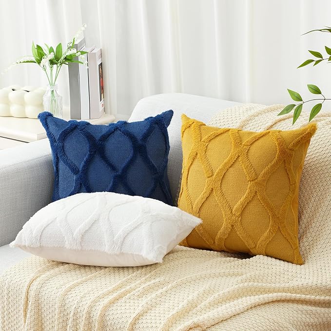 decorUhome Throw Pillow Covers 12x20 Inch Set of 2, Soft Plush Faux Fur Wool Lumbar Dark Blue Couch Pillow Covers, Decorative Neutral Pillow Cases for Bed Sofa Living Room Home Decor