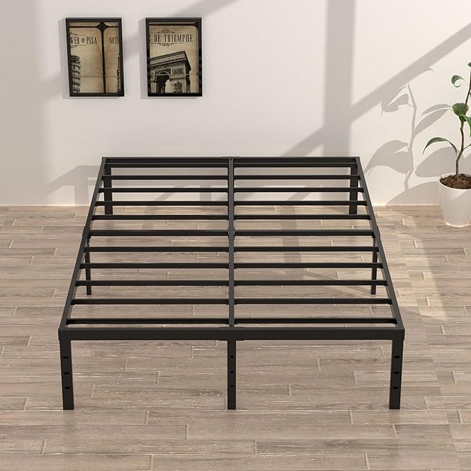 18 Inch California King Bed Frames No Box Spring Need, Platform Cal King Bed Frame with High Storage, Eassy Assembly 3,500 Lbs Heavy Duty Bedframes, Black