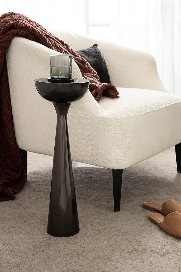 Kate and Laurel Chandon Modern Sophisticated Drink Table; 8 x 8 x 23; Gray Gunmetal; Contemporary Sculptural Plant Pedestal Table with Unique Tinted Tabletop and Polished Metallic Finish