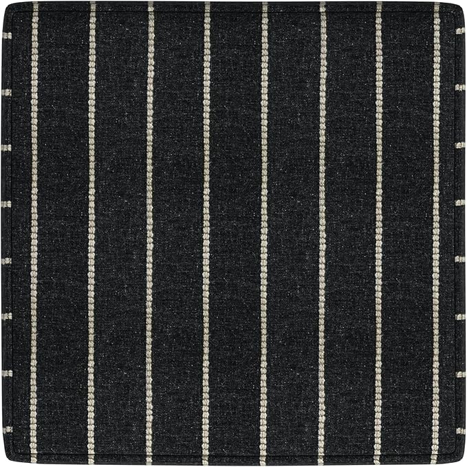 HomePop Home Decor |K7342-F2372 | Classic Square Storage Ottoman with Lift Off Lid- Black with Boucle Stripe