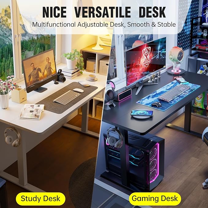 Veken 63x27.6 Inch Large Electric Standing Desk, 4 Memory Heights Adjustable,Sit to Stand Up, Work Home Office Computer Table for Walking Pad, Gifts for Dad, Wooden Desktop Desks, White