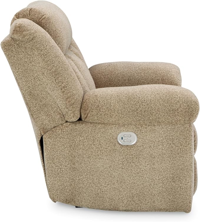 Signature Design by Ashley Tip-Off Classic Wall Hugger Power Recliner with Adjustable Headrest and USB Ports, Light Brown