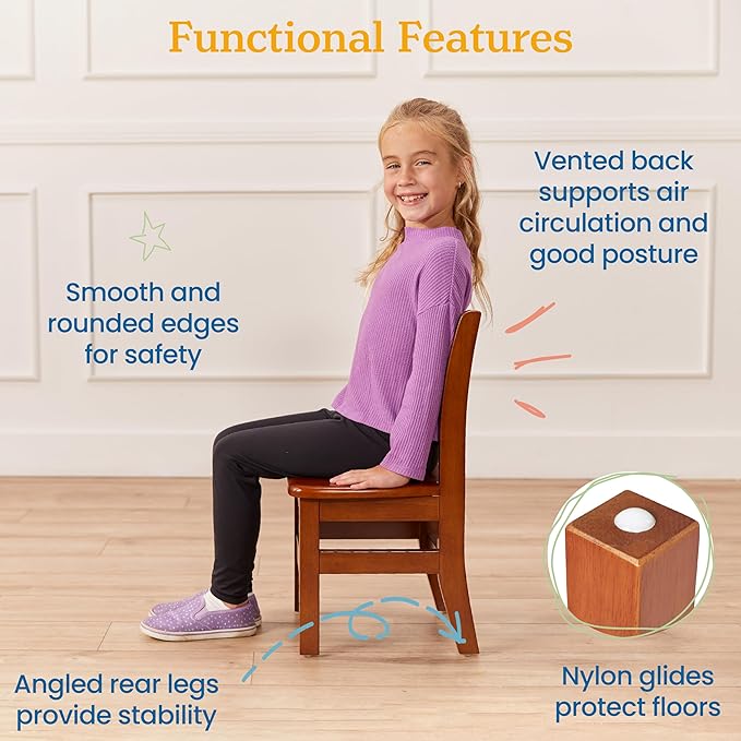 ECR4Kids 30in x 30in Square Hardwood Table and Chair Set, 12in Seat Height, Kids Furniture, Dark Walnut
