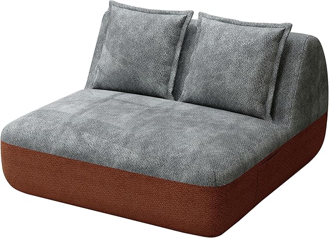 Hobestluk Small Sofa Couch Lounge Sofa Chair for Living Room, Comfy Memory Foam Couch, Mini Sofa with Side Pocket for Living Room, Bedroom (Terracotta+Grey)