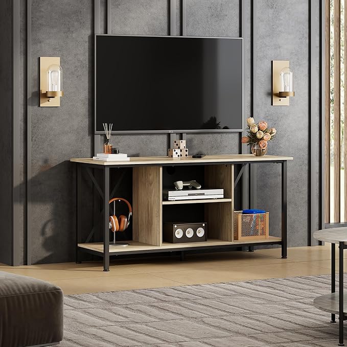 WLIVE TV Stand up to 45 Inch TV, 41" Entertainment Center with Open Storage Shelf for Living Room, Greige