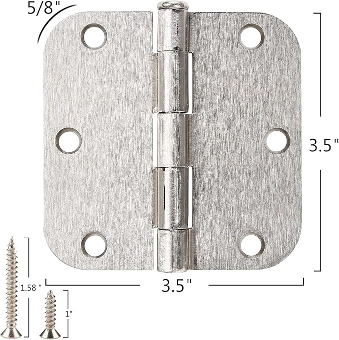 30 Pack Rounded Satin Door Hinges Brushed Nickel 3.5 Inch Interior 3 1/2 Inch 5/8" Radius Corners Iron Bifold Silver Residential Bed Room Hinge for Doors Hardware Controls House Decor Accessories