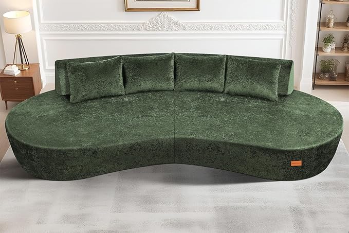 Homguava 104'' Modular Sectional Sofa,Curved Modern Sofa with Memory Foam,Deep Seat Cloud Couch with 4 Pillows,Upholstered Oversized Couches for Living Room Apartment Office,No Assembly Required,Green