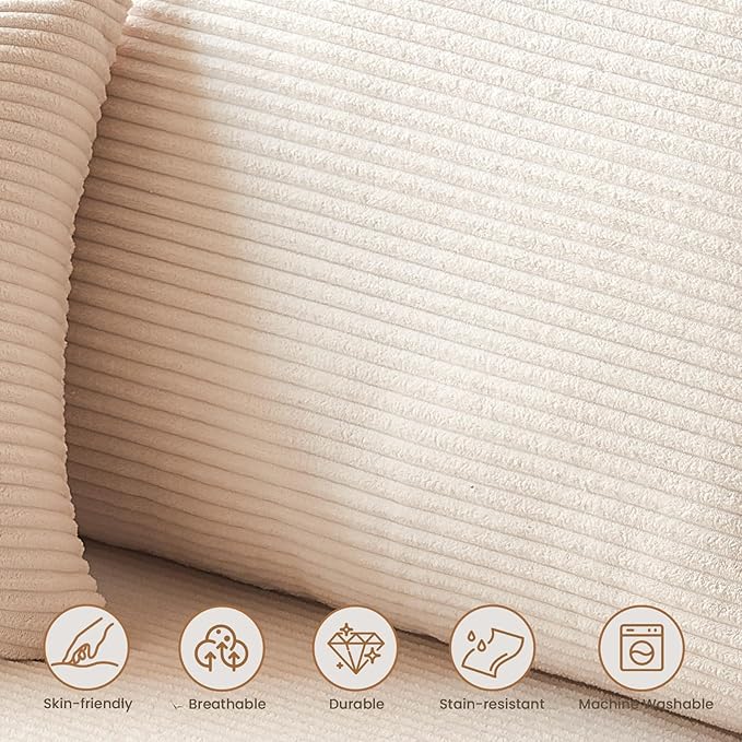 Modular Sectional Sofa, 108" L-Shaped Boneless Couch with Deep Seat, Corduroy Cloud Couch for Living Room, Bedroom, No Assembly Required, Ship in a Box, Beige