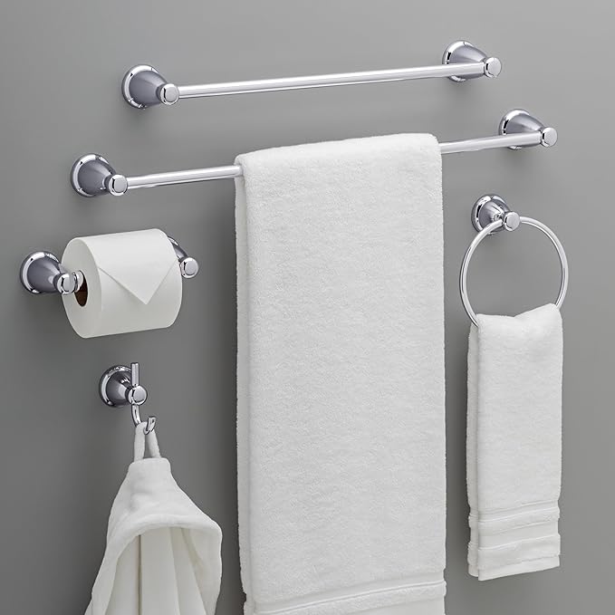 Franklin Brass Kinla 5-Piece Bathroom Set Polished Chrome 18" and 24" Towel Bar Racks,Toilet Paper Holder, Ring, Hook KIN5PC-PC