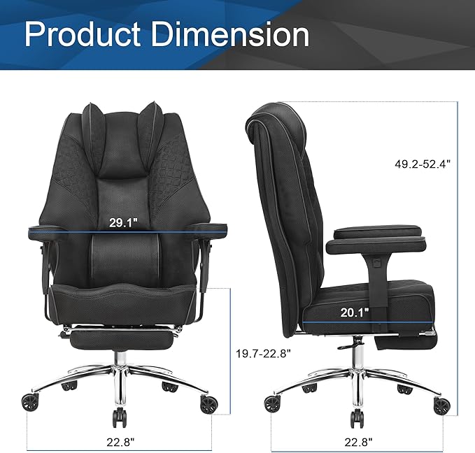 VECELO Big and Tall Office Chair 400lbs, Mesh High Back Computer Chair with Foot Rest, Ergonomic Desk Chair with Lumbar Support and Armrest, Black