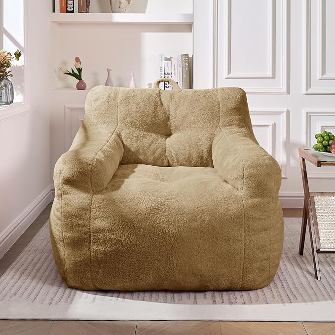 Comfy Chair Bean Bag Chairs for Adults, 3FT Bean Bag Couch Loungers for Teens & Kids, Comfy Memory Foam Bean Bag Chair Filled for Bedroom, Livingroom, Dorm (Khaki)