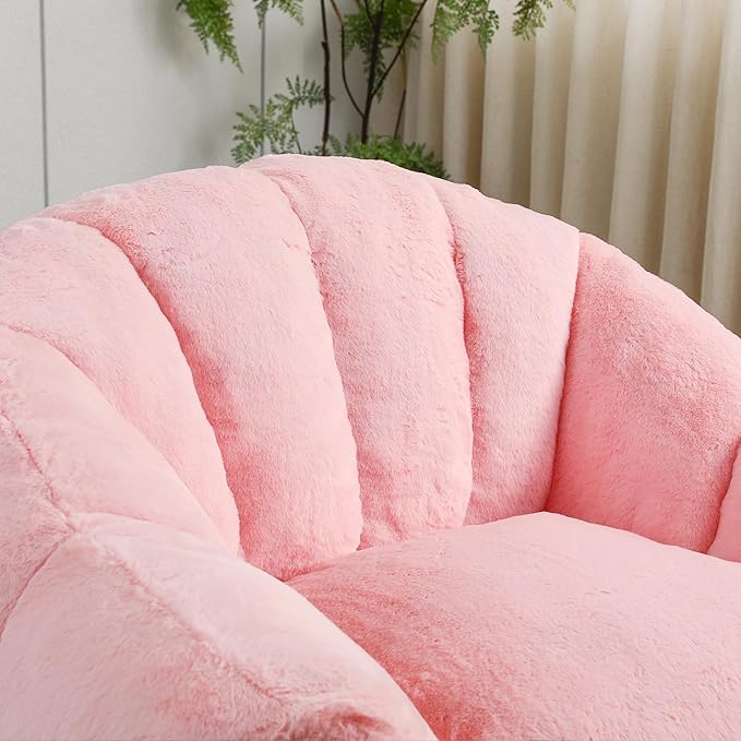 Furniliving Bean Bag Chair, Giant Bean Bag Chair Stuffed Floor Sofa for Adults Comfy Bean Bag Sofa with Back Support, Oversized Bean Bag Couch for Living Room Bedroom Dorm Office, Faux Leather, Pink