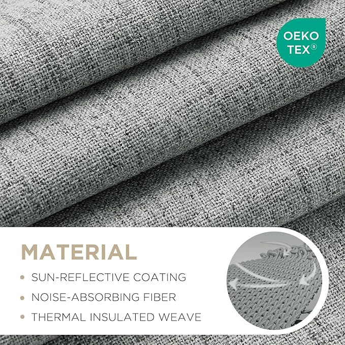 Joydeco Blackout Curtains for Bedroom - 100% Light Blocking 2 Panels Light Grey Drapes 66" W x 90" L, Thermal Insulated Room Darkening Curtains, Linen Textured for Living Room, Rod Pocket & Back Tabs