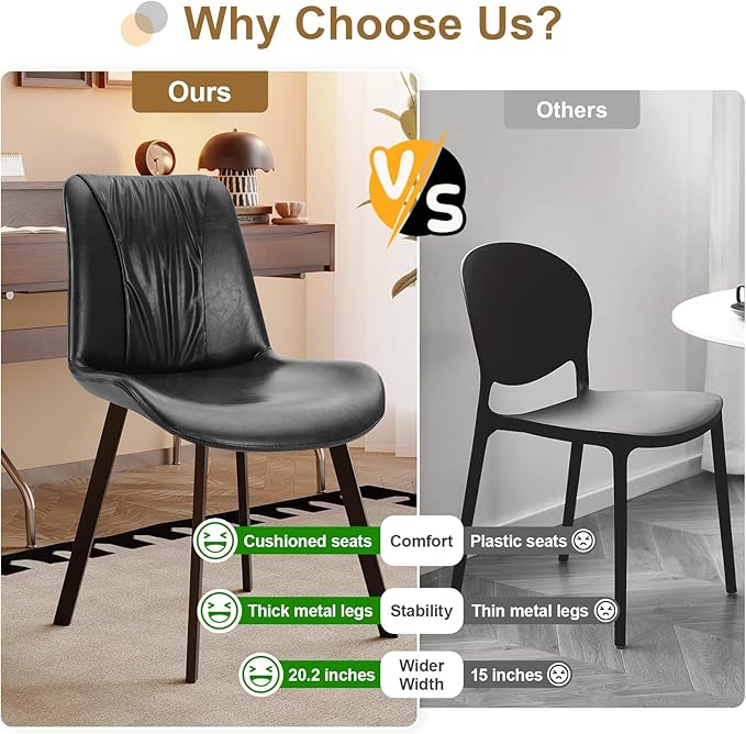 Upholstered Dining Chairs Set of 4, Modern Kitchen & Dining Room Chairs, Faux Leather, Sturdy Metal Legs, for Living Room, Cafe & Restaurant- Black