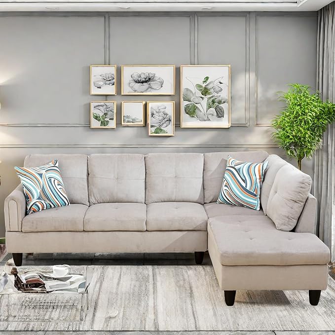 Convertible Sectional Couch, Large L Shaped Couch with Storage, Modern Modular 5-Seat Sectional Sofa with Ottomans for Living Room and Office, Grey White