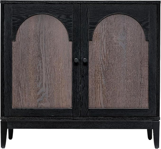 Sango Arch 2-Door Accent Cabinet, Modern Black & Brown Storage Cabinet with Elegant Arched Doors, Adjustable Shelf, Sturdy Wooden Legs, Stylish Furniture for Living Room or Office Room