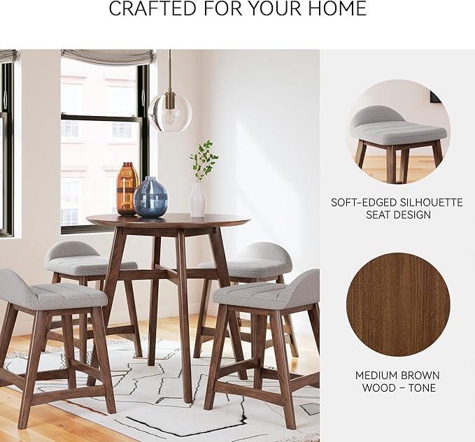 Signature Design by Ashley Lyncott Contemporary 28.5" Counter Height Upholstered Bar Stool with Foam Cushion, 2 Count, Light Gray & Brown
