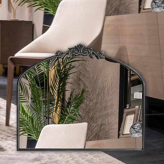 Wall Mirror Window Decorative Traditional Mirrors Antique Arched Farmhouse for Living Room Bedroom Entryway Bathroom Vanity 30 * 36 * 1.2,Black